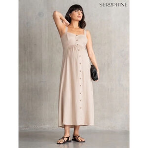 SERAPHINE Button Front Midi Dress Taupe NWT Size 4